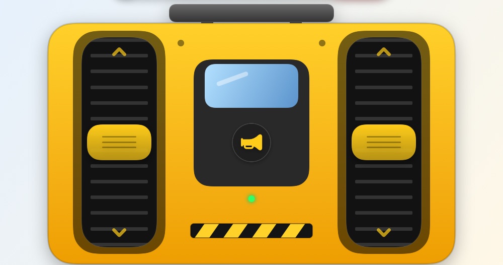 Digger: a yellow construction remote with two track sliders and a cab with a horn