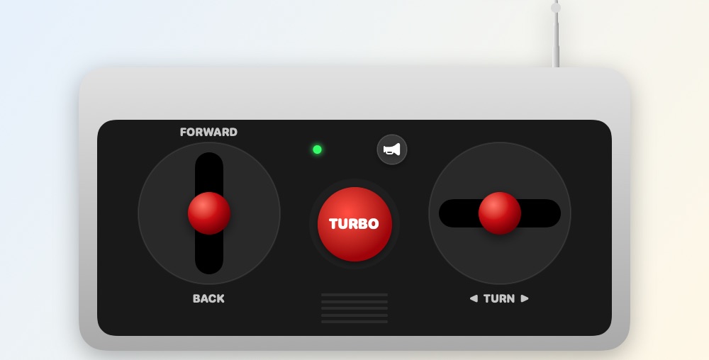 Retro: a silver 80s toy radio box with two red levers and a TURBO button